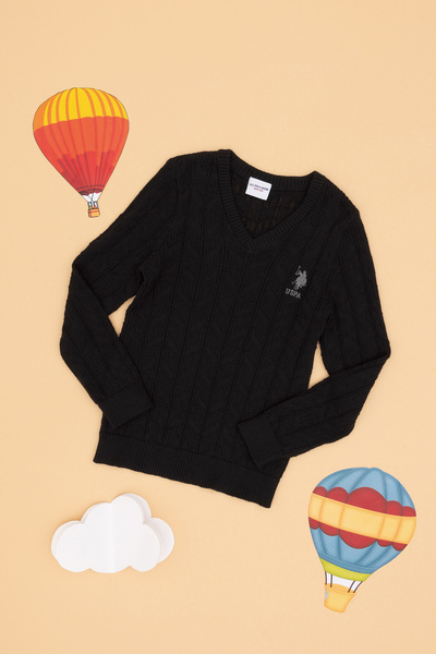 U.S. Polo Assn. Boy's Black Basic Sweater 50315639-Vr046