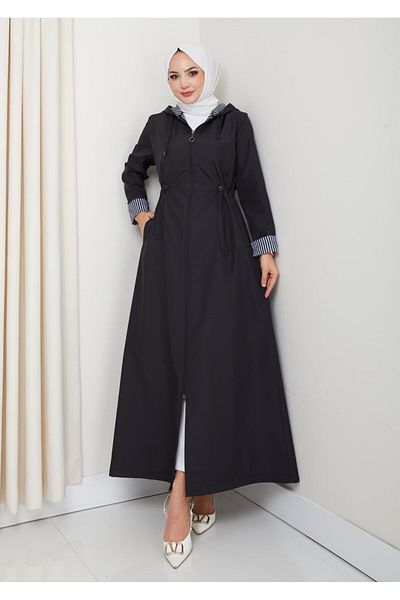 Hb Harma Time Butik Women's Hooded Stripe Detailed Black Bondit Cap