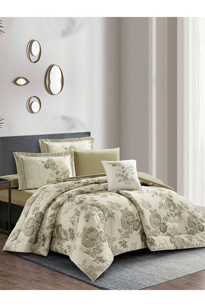 Donetella 7-Piece Digital Print Comforter Set – King Size Fits 200x200 cm, Soft Microfiber Bedding Set.