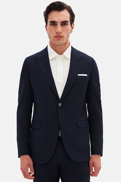 Twn Slim Fit Navy Blue Dobby Suit