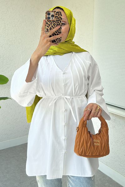 Salih Çelebi Rib Detailed Shirt 2364 - White