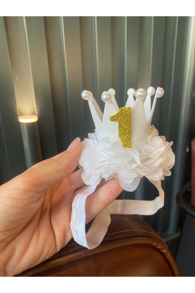 Little Sparkle Co. Kız Bebek Beyaz-Gold 1 Yaş Doğum Günü Tacı