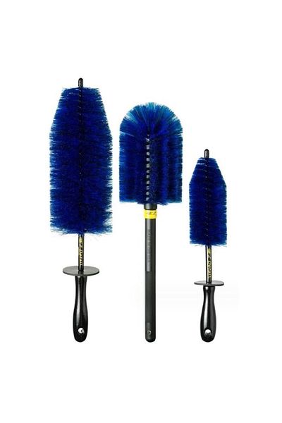 Flo Set 3 Piese pentru Cosmetica Auto, din Plastic si Otel, Maner Ergonomic, Perie Butuc, Anvelope, Deta