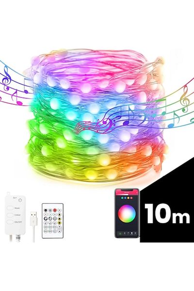Primlife Bandă LED decorativă auto cu 66 LED-uri RGB, Bluetooth, 10m, 12V, inteligentă, USB
