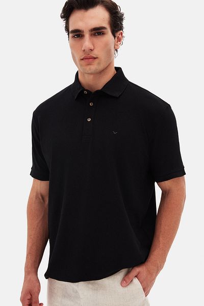 D'S Damat Ds Damat Regular Fit Black Pique Textured T-Shirt