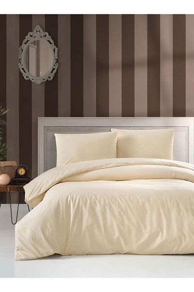 Menderes Home طقم غطاء لحاف مزدوج من Lanotte Satin بلون كريمي