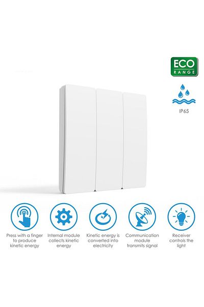 Rovo Intrerupator Wifi Kinetic ES2354, 3 canale, IP67, RF 433MHz, cu revenire