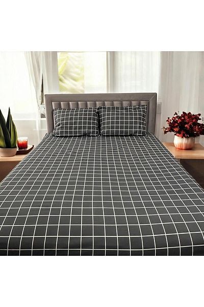 Arma Concept Double Square Patterned Ranforce Fabric Fitted Elastic Sheet & 2 Pillowcases