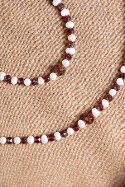 OSMANLI DEĞERLİ TAŞ SERTİFİKALI Lal(Granat )-İnci Doğal Taş Gümüş Kapama Altın Kaplama Kolye(45cm) &Bileklik(18cm) Seti