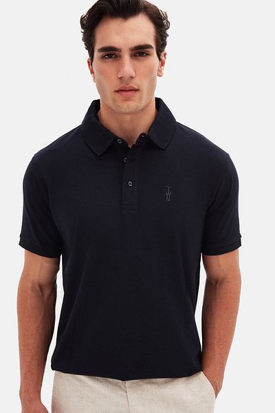 Twn Tricou slim fit bleu marin cu textură piqué