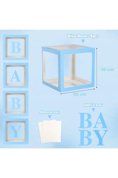 Terra Set 4 Cutii pentru Baloane, Model Scris Baby, Tematica Iubire, Cuburi Decorative din Plastic, Acceso