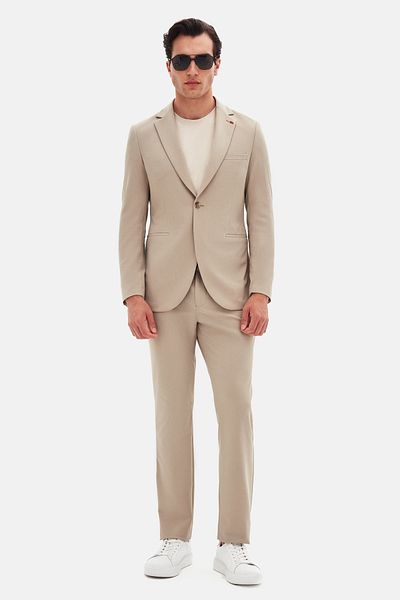 Twn Slim Fit Beige Plain Suit