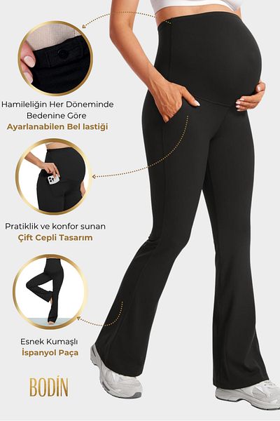 bodin Maternity Leggings with Pockets, Adjustable Waist, Stretchy, Tightening