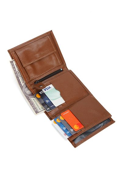 Newish Polo Мъжки картодържател и портфейл с отделение за монети - кафяв