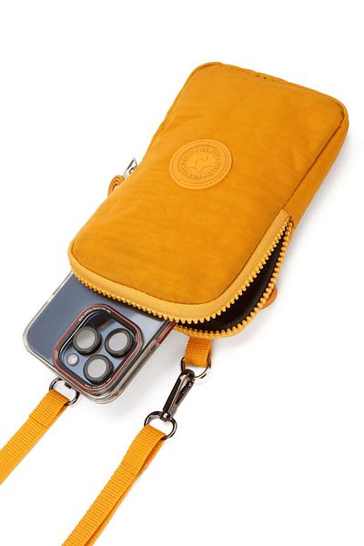 Newish Polo Women's Crinkle Fabric Phone Holder Casual Wallet and Shoulder Bag - Yellow