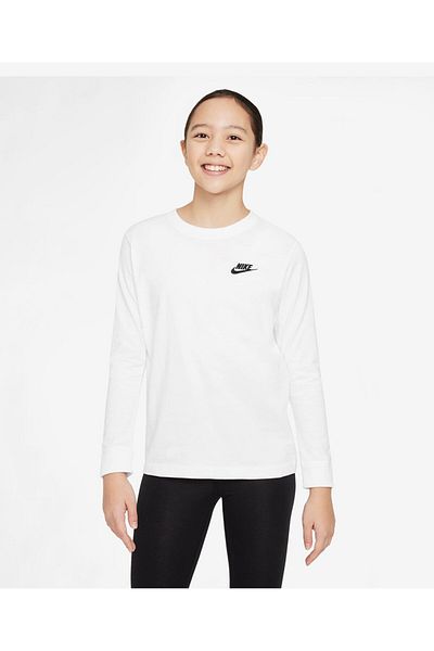 Nike 100% Cotton Futura Logo Embroidered Full Sleeves T-Shirt - White