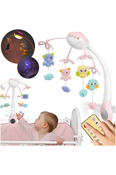 Ricokids 2in1 musical carousel for babies Pink with remote control, 13 soothing melodies, timer