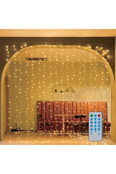 OEM LED Light Curtain with 200 Warm White Bulbs, Rhythmic Lighting and Remote Control