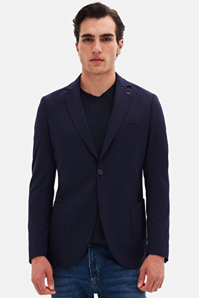 Twn Slim Fit Navy Blue Plain Fabric Jacket
