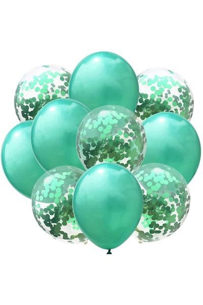 Terra Set 10 Baloane Latex, Model Party Confetti, 5 x Confetti, 5 x Turcoaz, 25 cm, 2.2g