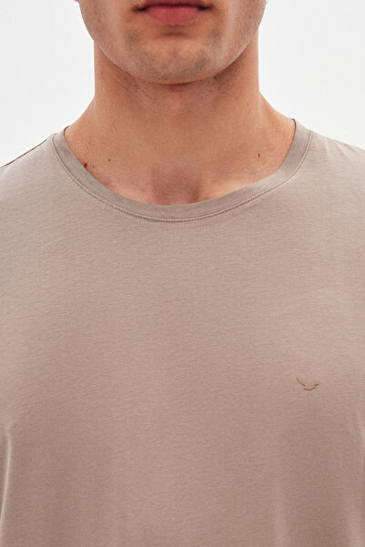 D'S Damat Ds Damat Regular Fit Mink Plain Embroidered 100% Cotton T-Shirt