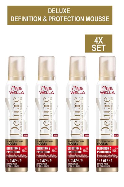 Wella Deluxe Definition & Protection Mousse – Extra Strong Hold, Restores Shiny Hair– 200ml x4