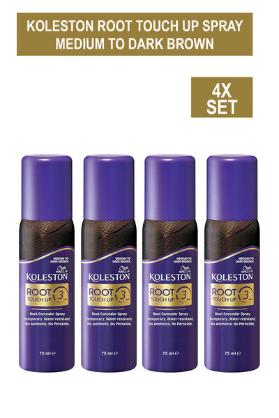 Wella Koleston Root Touch Up Spray - Instant 100% Grey Coverage In 3s - Medium To Dark Brown, 75ml x4