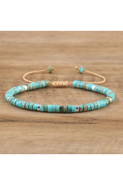 Choice 16.5cm Blue Emperor 1PC Natural Blue Emperor Stone Beads Woven Bracelet Polished Block Shape Adjusta