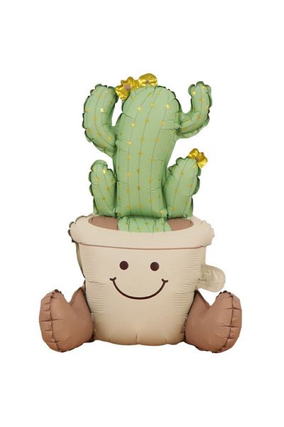 Terra Balon folie metalică, figurină animată, model cactus ghiveci, 57,5 x 56 cm, ambalaj individual, stra