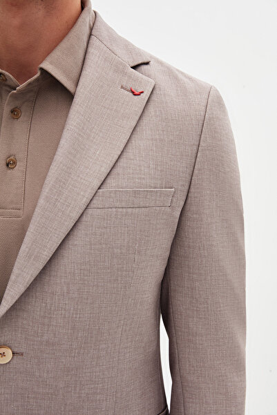 D'S Damat Ds Damat Slim Fit Bej Baskılı Sihirli Takim Elbise