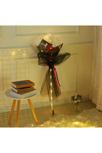 Flippy Balon LED cu lumini, trandafir, tip buchet, diametru 35 cm, roșu