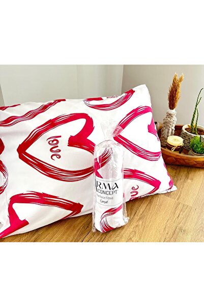 Arma Concept Double Heart Pattern Ranforce Fabric Fitted Elastic Sheet & 2 Pillowcases