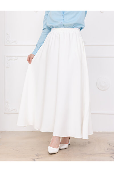 Arinrada BELİ LASTİKLİ CEPLİ BEYAZ DOUBLE ETEK