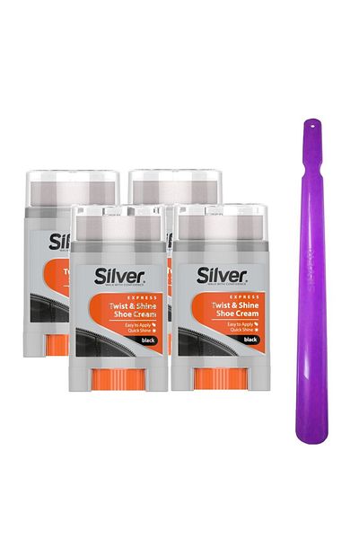 Silver Set 4 creme de pantofi cu aplicator roll-on si incaltator, Silver, 200 ml, Negru