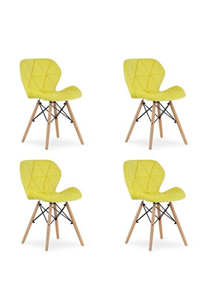 Mercaton Set 4 scaune stil scandinav, Mercaton, Lago, catifea, lemn, galben, 4852.574 cm