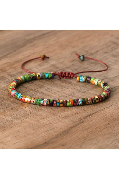 Choice 16.5cm Color Emperor 1PC Natural Blue Emperor Stone Beads Woven Bracelet Polished Block Shape Adjust