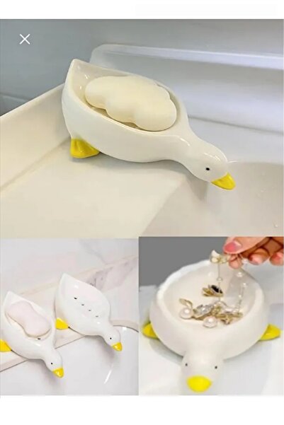 İndirimKap Sevimli Ördek Şekilli Kendinden Boşaltmalı Su Tutmaz Katı Sabunluk...