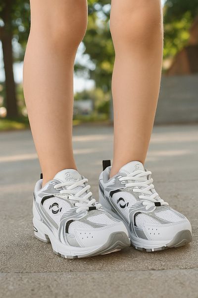 minibonito Daily Unisex White Black Sneaker Non-Slip High Sole Patterned Knitwear Lace-Up Running Sports Shoes