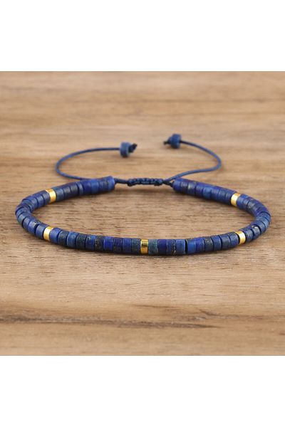 Choice 16.5cm lapis lazuli 1PC Natural Blue Emperor Stone Beads Woven Bracelet Polished Block Shape Adjusta