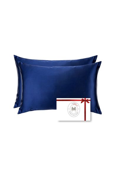 WaltStore Set of 2 Silk Pillowcases, with zipper, Mulberry Silk 22 Momme, Dark Blue 50 x 70 cm
