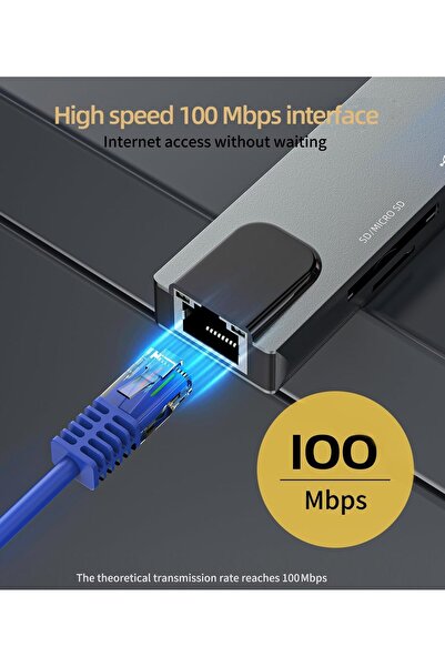 Axeloni ® 8-in-1 USB-C Hub, 4K HDMI, RJ45, 100W PD, SD/TF, USB 3.0 Dock for Laptop/MacBook, Gray