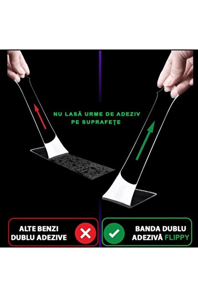 Flippy Bandă dublu adezivă, transparentă, impermeabilă, reutilizabilă, nanotehnologie, 20 mm x 1 mm x