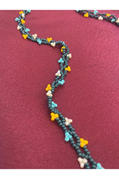 Mersin Alzheimer Derneği Turuncu Mavi boncuk Detaylı El Yapımı Kolye 35 cm