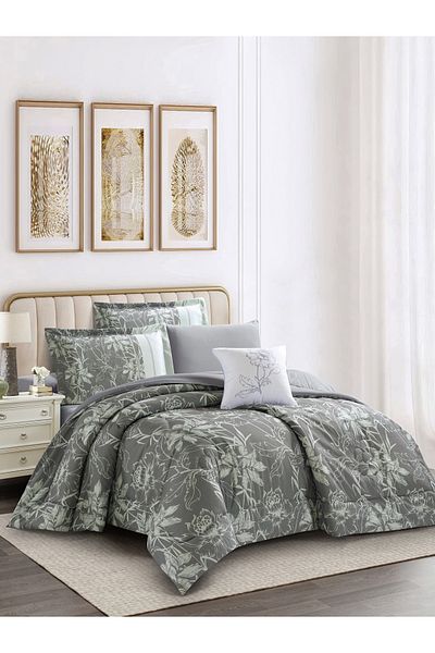 Donetella 7-Piece Digital Print Comforter Set – King Size Fits 200x200 cm, Soft Microfiber Bedding Set.