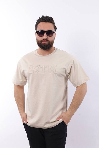 STOCX Men's Oversize Cut Estm Embroidered Crew Neck T-Shirt