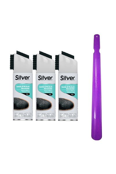 Silver Set 3x spray negru pentru nubuck/piele întoarsă 250ml + încălțător 50 cm