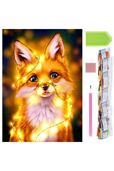 SERSIMO Set de broderie cu diamante 5D, 30x40cm, model Vulpe