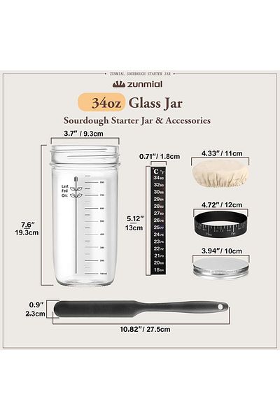 Saharaz 34OZ Sourdough Starter kit,with Date Marked Feeding Band, Thermometer,Suitable for Pastry Lovers