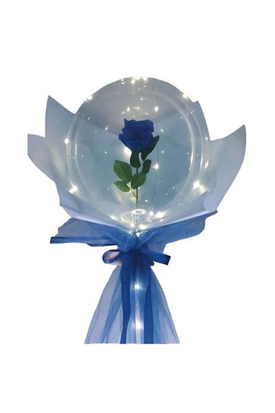 OEM Balon LED cu flori și lumini, tip buchet, diametru 35 cm, albastru