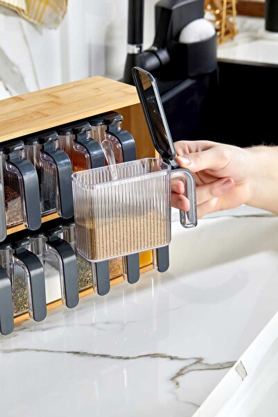 Bayev Wenken Bamboo Stand 12-Piece Spice Rack Set 3492 - Spice Set with Spoon and Lid